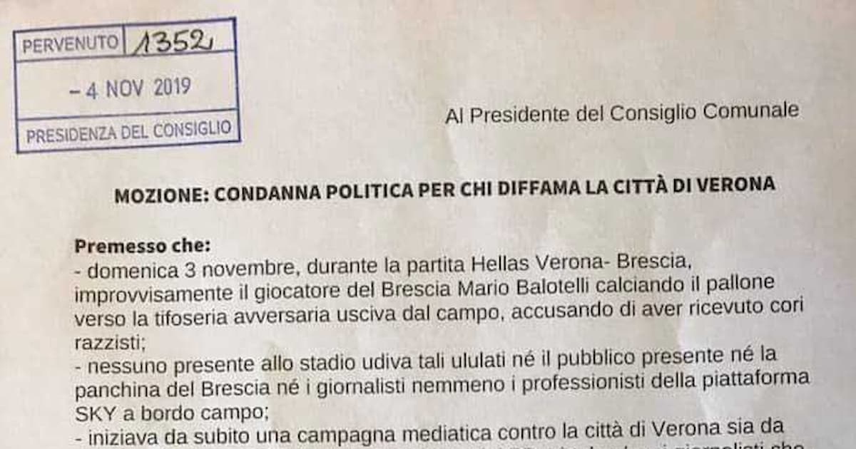 "Verona diffamata, denunciare Balotelli": la mozione di Andrea Bacciga, consigliere di maggioranza