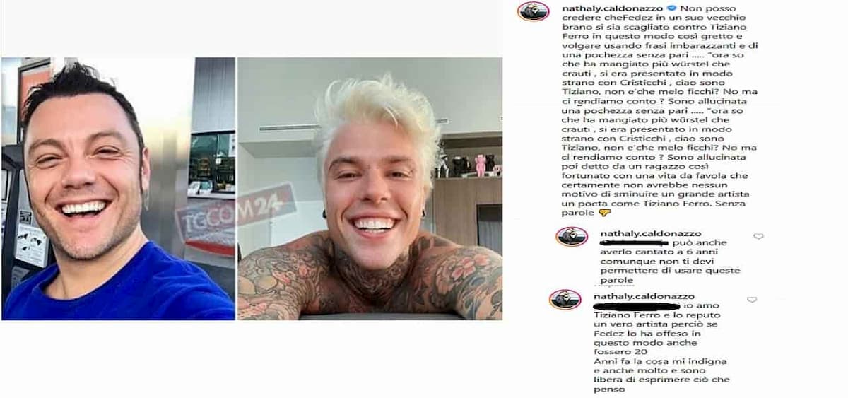 Nathaly Caldonazzo: "Indignata da Fedez per quanto scritto su Tiziano Ferro"