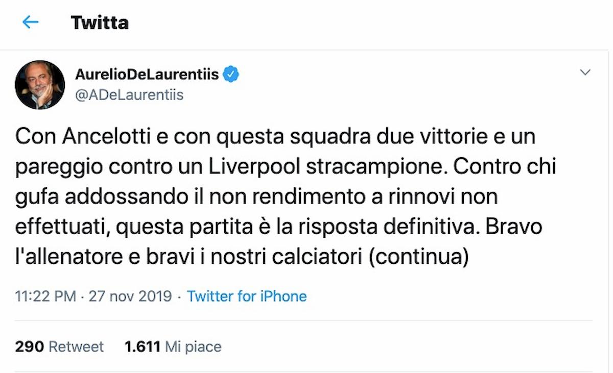 De Laurentiis: Grande Napoli a Liverpool, multe calciatori? Risolveremo tra noi