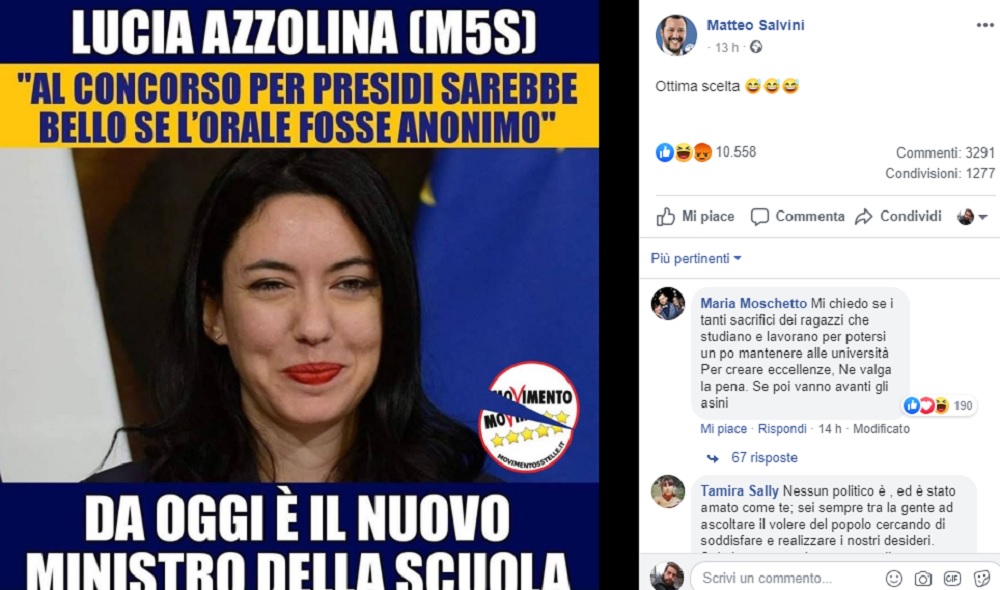 Lucia Azzolina, commenti sessisti dei fan di Salvini contro il nuovo ministro