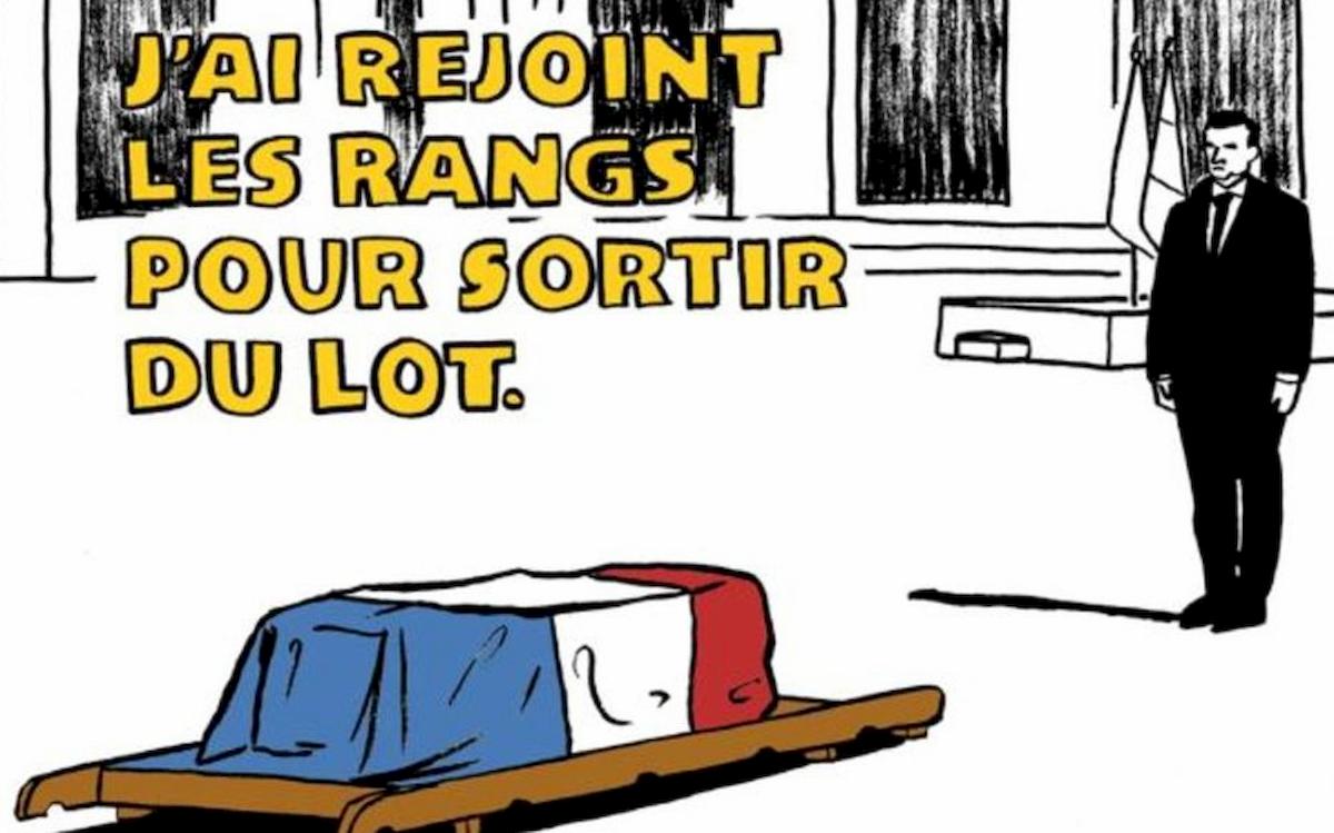 la vignetta antimilitarista di charlie hebdo