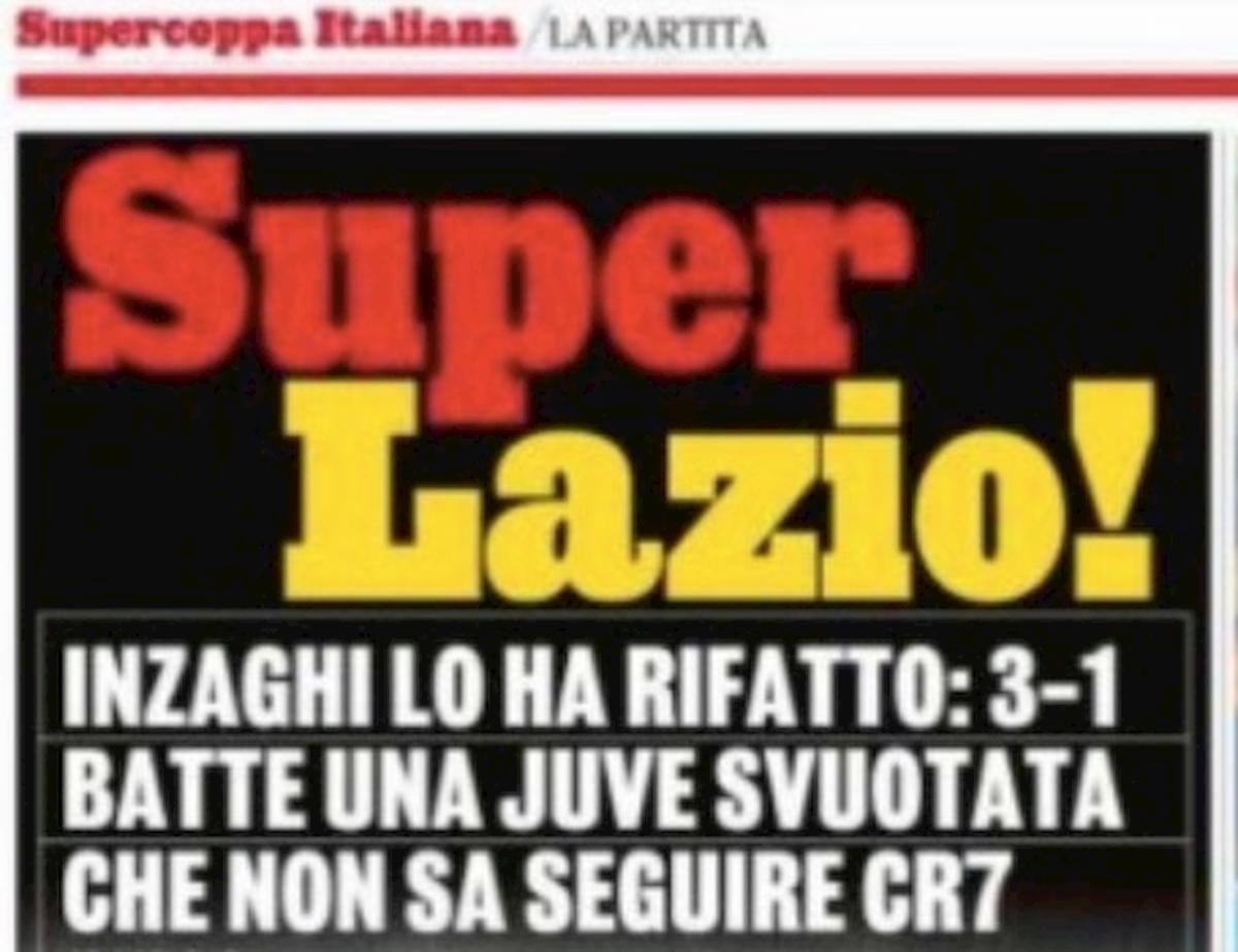 Lazio vince Supercoppa, Gazzetta usa il giallorosso per il titolo