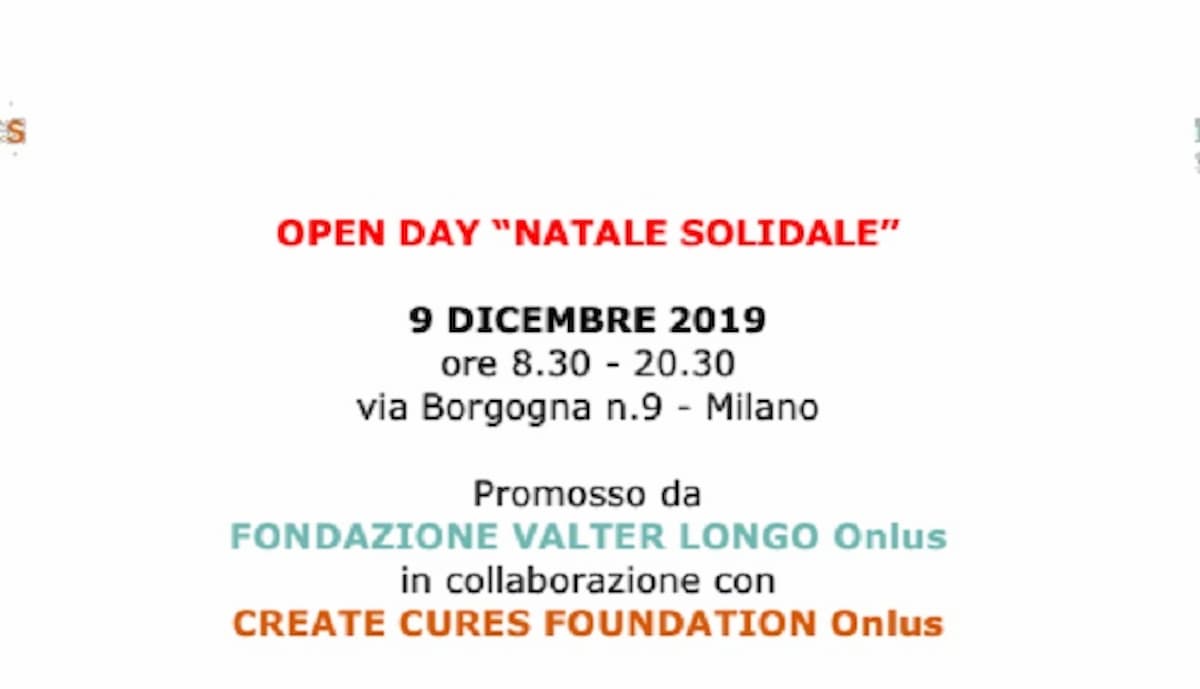Natale Solidale, luned' 9 dicembre open day di Valter Longo Onlus e Create Cures Foundation