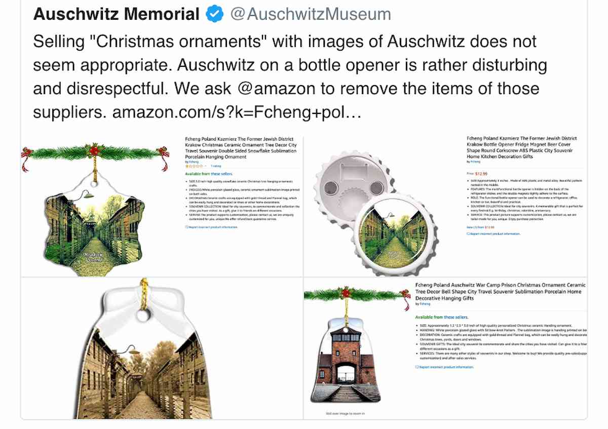 Palline di Natale con le foto di Auschwitz in vendita su Amazon. Rimosse dopo le proteste