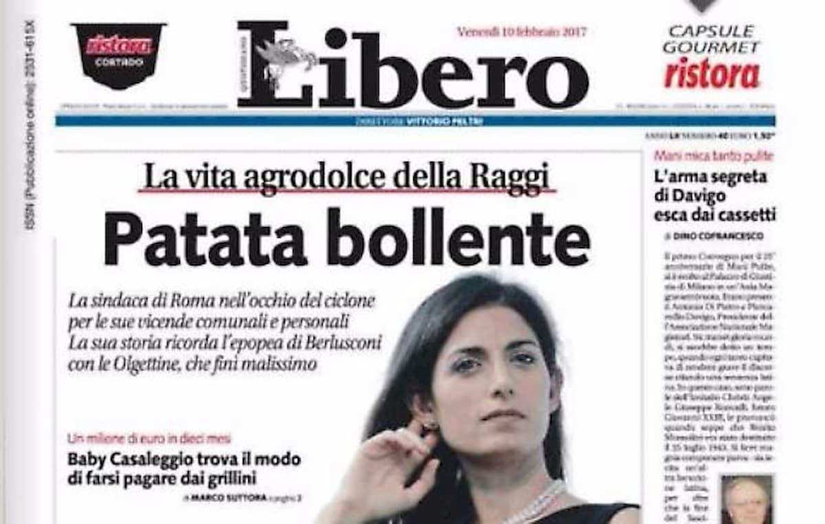 "Patata bollente", il titolo di Libero sulla Raggi finisce in tribunale. Feltri e Senaldi a processo