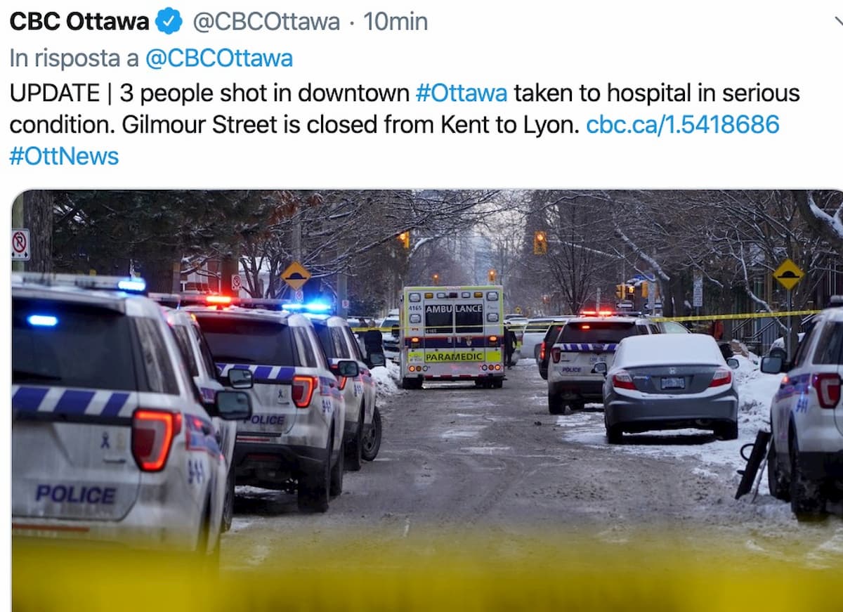 Canada, sparatoria ad Ottawa: un morto, quattro feriti