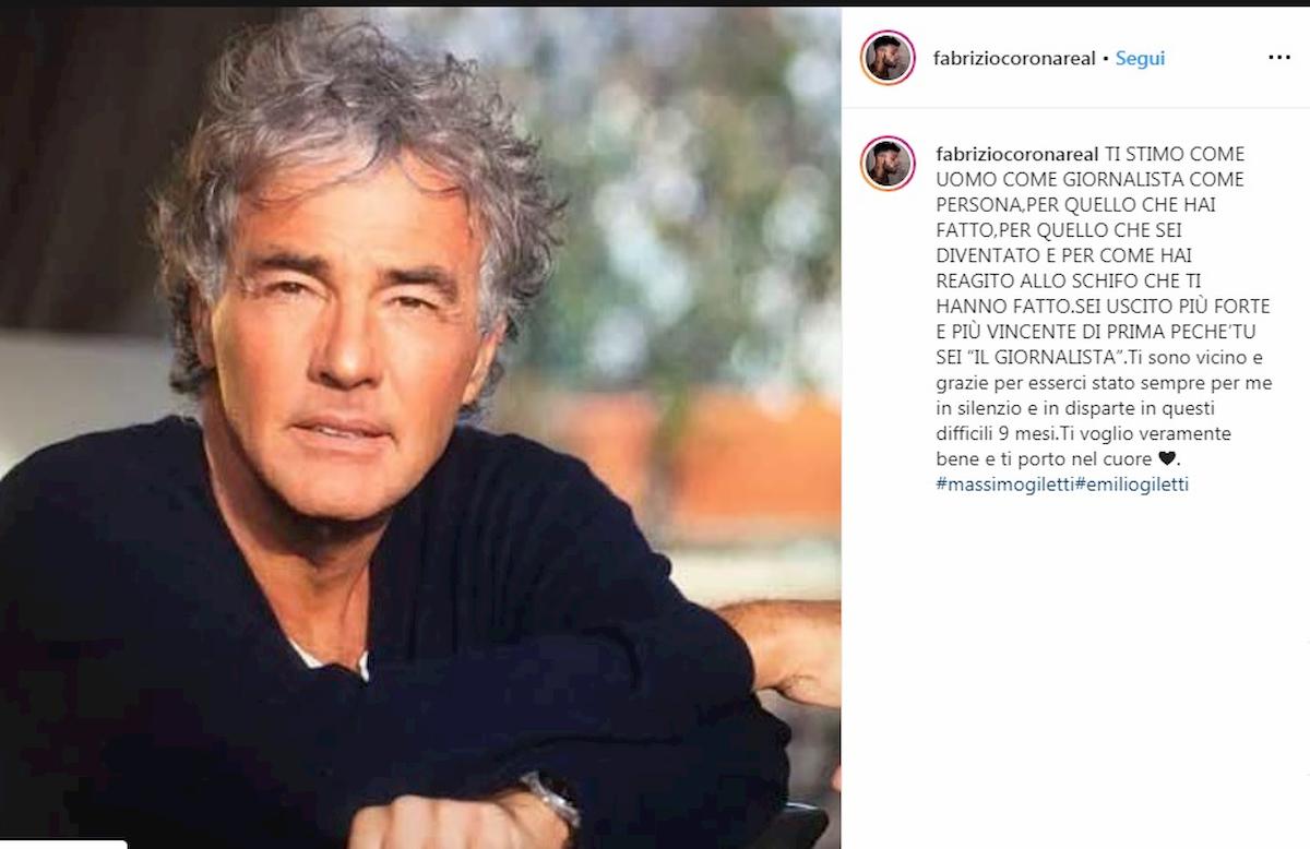 Fabrizio Corona, il post per Giletti