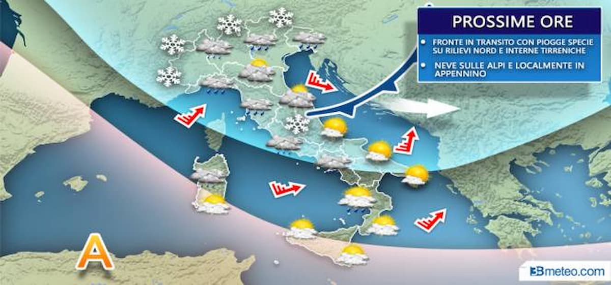 Previsioni meteo: qualche pioggia e nevicata, poi sole e temperature in rialzo