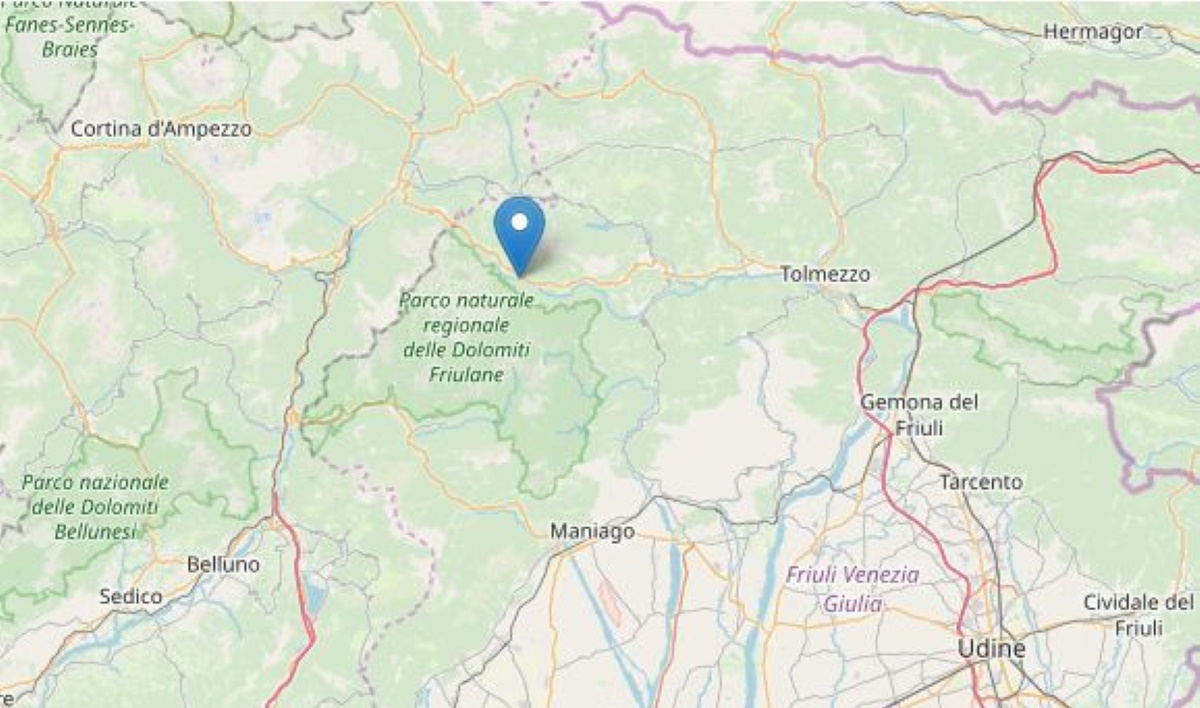 Terremoto tra Forni di Sopra e Ampezzo: scossa di magnitudo 3
