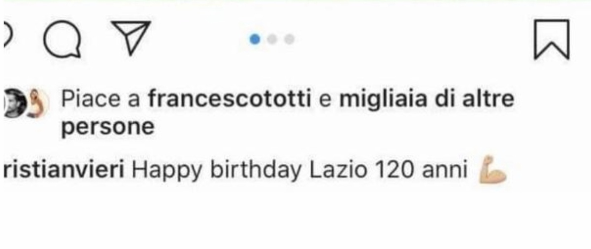 Lazio compie 120 anni, Totti mette like al post di Vieri che la festeggia su Instagram