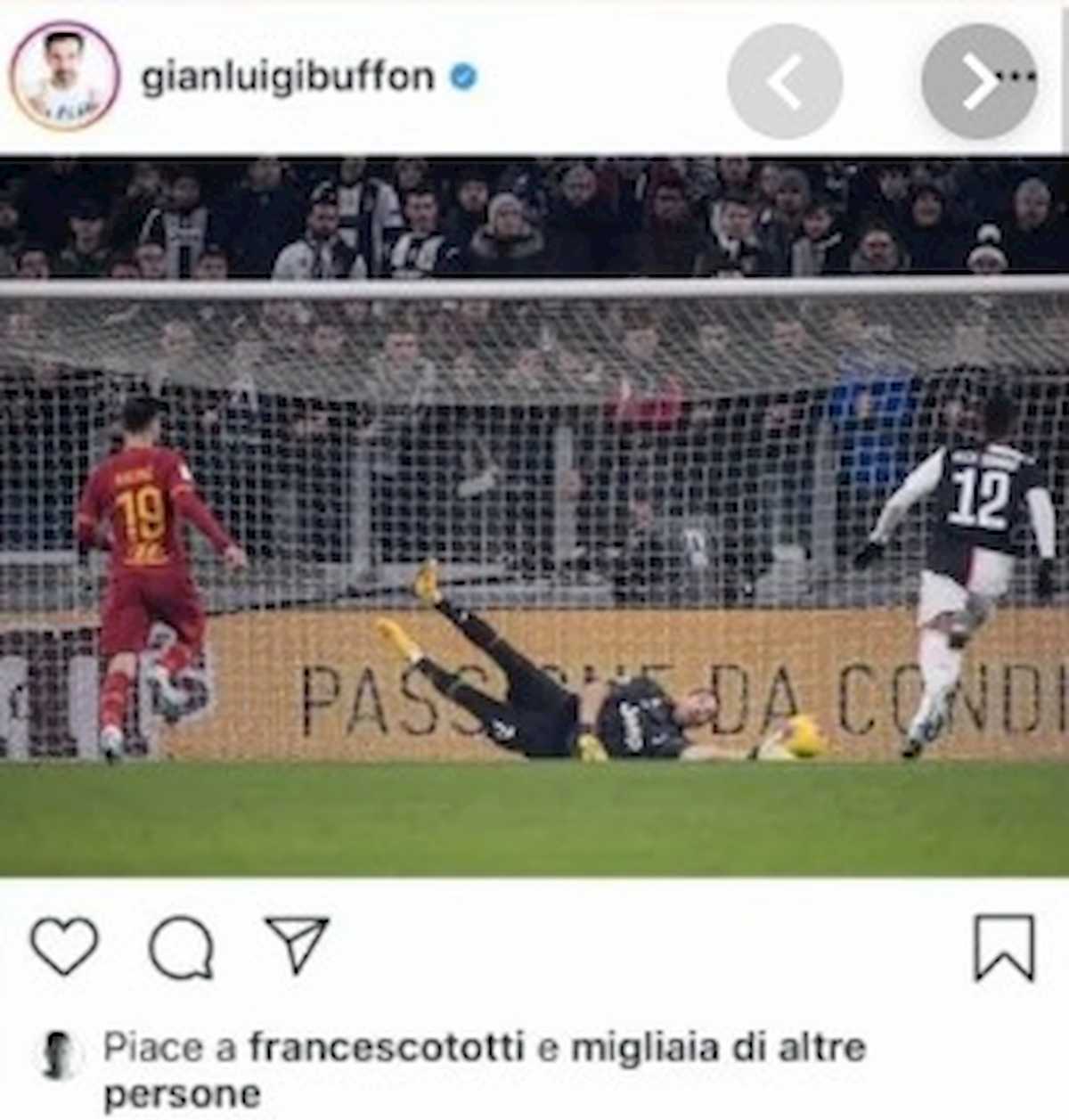 Totti, terza gaffe su Instagram in pochi giorni? Ha messo like al post di Buffon dopo la vittoria della Juventus sulla Roma