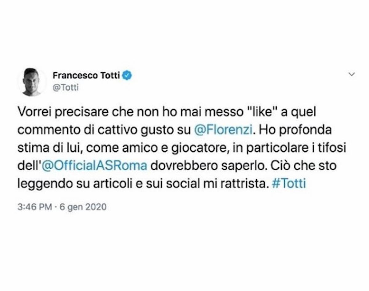 Totti, like a post contro Florenzi? Arriva la smentita su Instagram