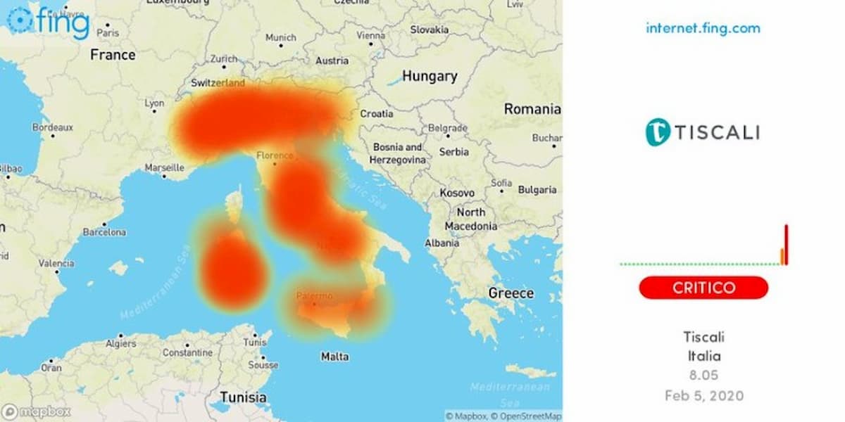 Tiscali down oggi 5 febbraio, problemi di connessione in tutta Italia