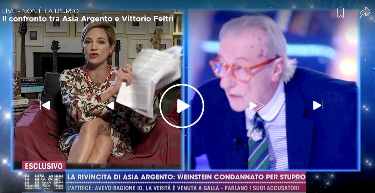 Live-Non è la D'Urso, Asia Argento contro Claudia Gerini: "Non è più mia amica: stava con Fabrizio Lombardo, papp*** di Weinstein"