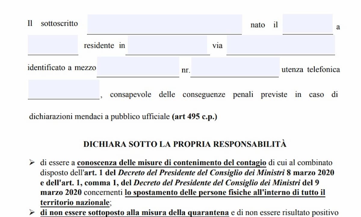 Coronavirus, autocertificazione: il nuovo modulo ufficiale del Viminale