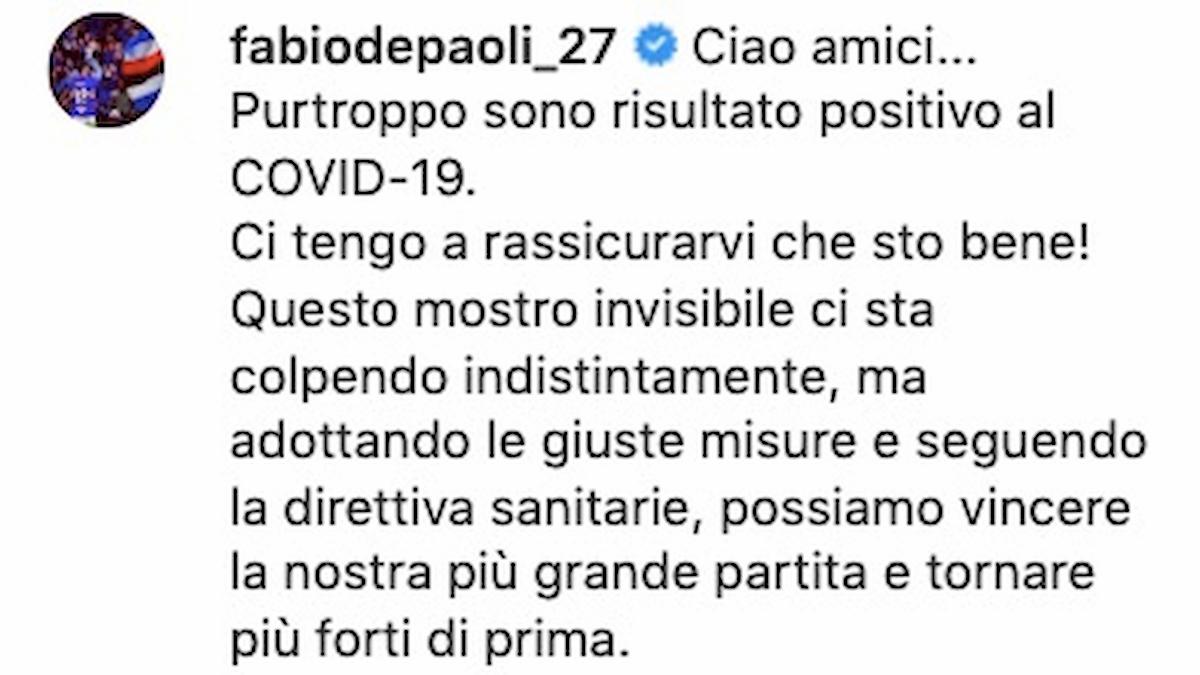 Fabio Depaoli, chi è il calciatore della Sampdoria positivo al coronavirus