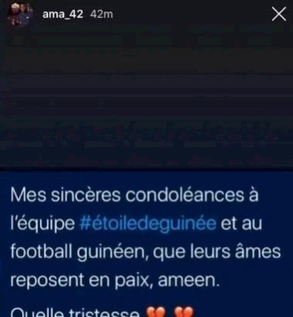 Diawara, post su Instagram per i calciatori della Guinea morti tragicamente in un incidente