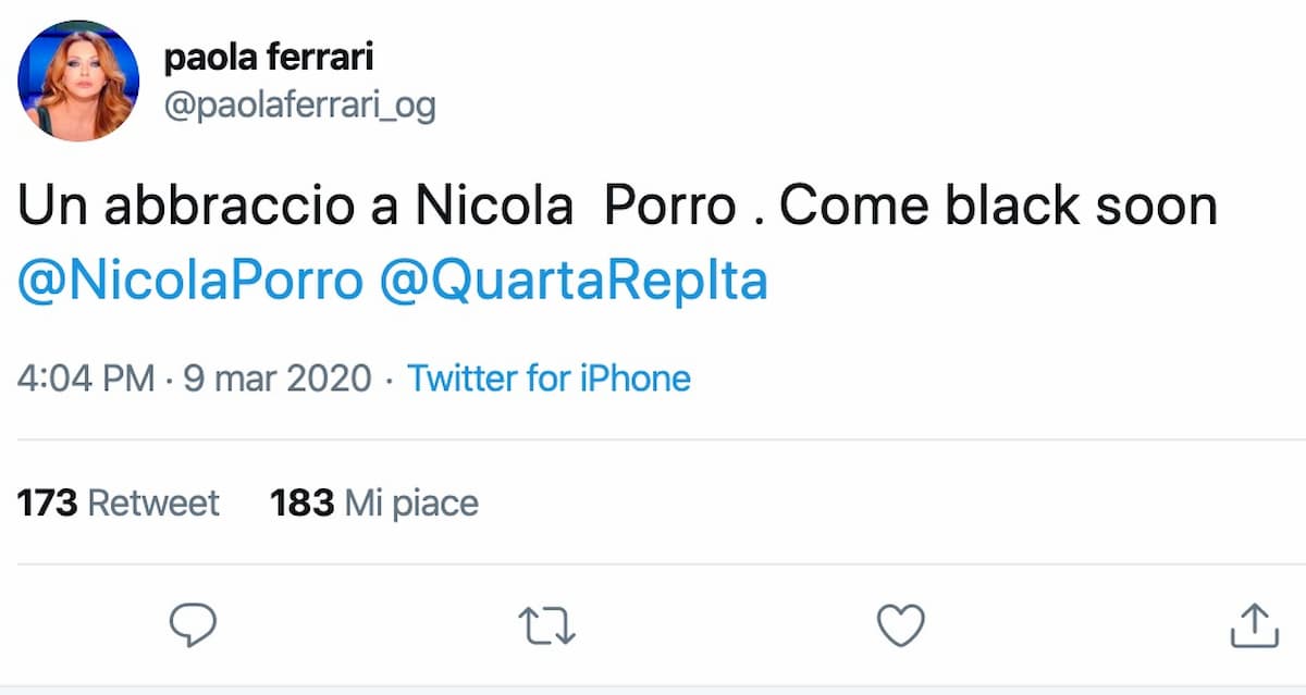 Coronavirus, Paola Ferrari fa gli auguri di guarigione a Nicola Porro. Ma sbaglia a scrivere...