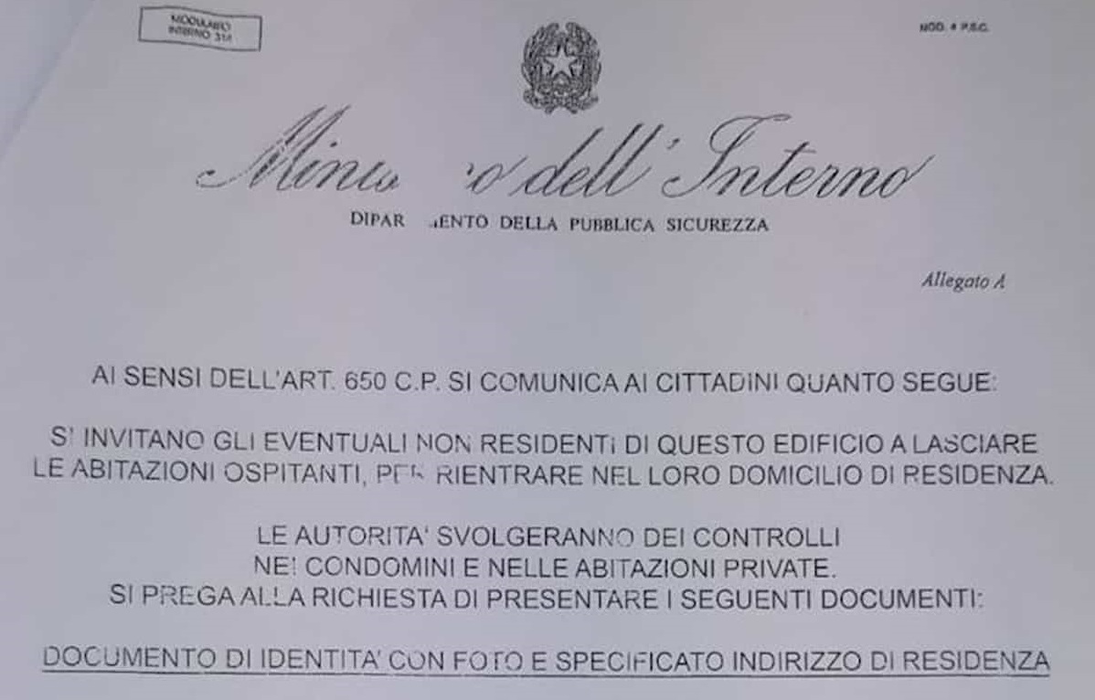 Coronavirus, a Roma truffa con falsi volantini del Viminale: “Chi non è residente deve lasciare casa”