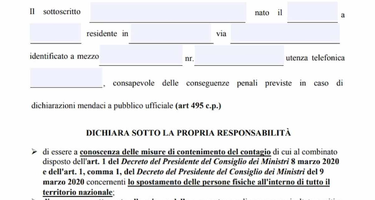 Modulo autocertificazione coronavirus cambia: il modello del 23 marzo