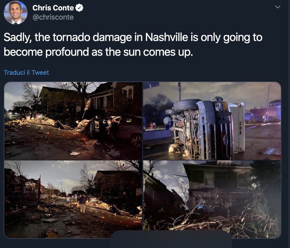Nashville, due tornado in piena notte devastano la città: 2 morti, edifici scoperchiati, aziende rase al suolo