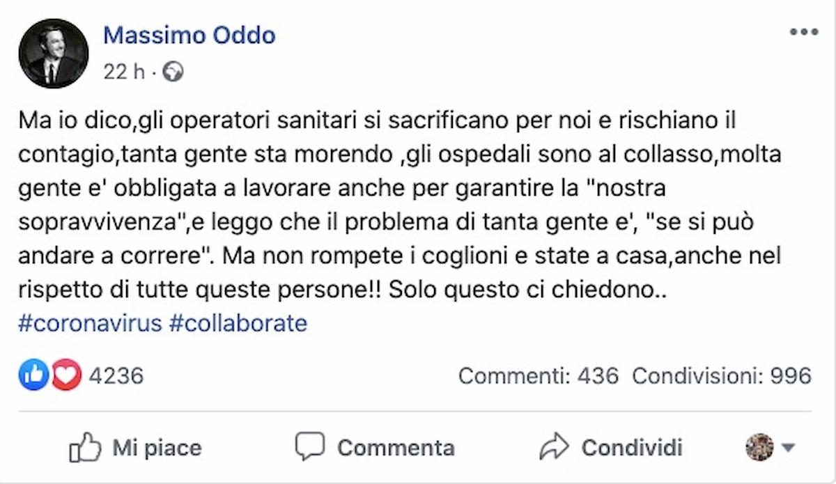 Coronavirus, Oddo furioso con i runner: "Non rompete i c..."