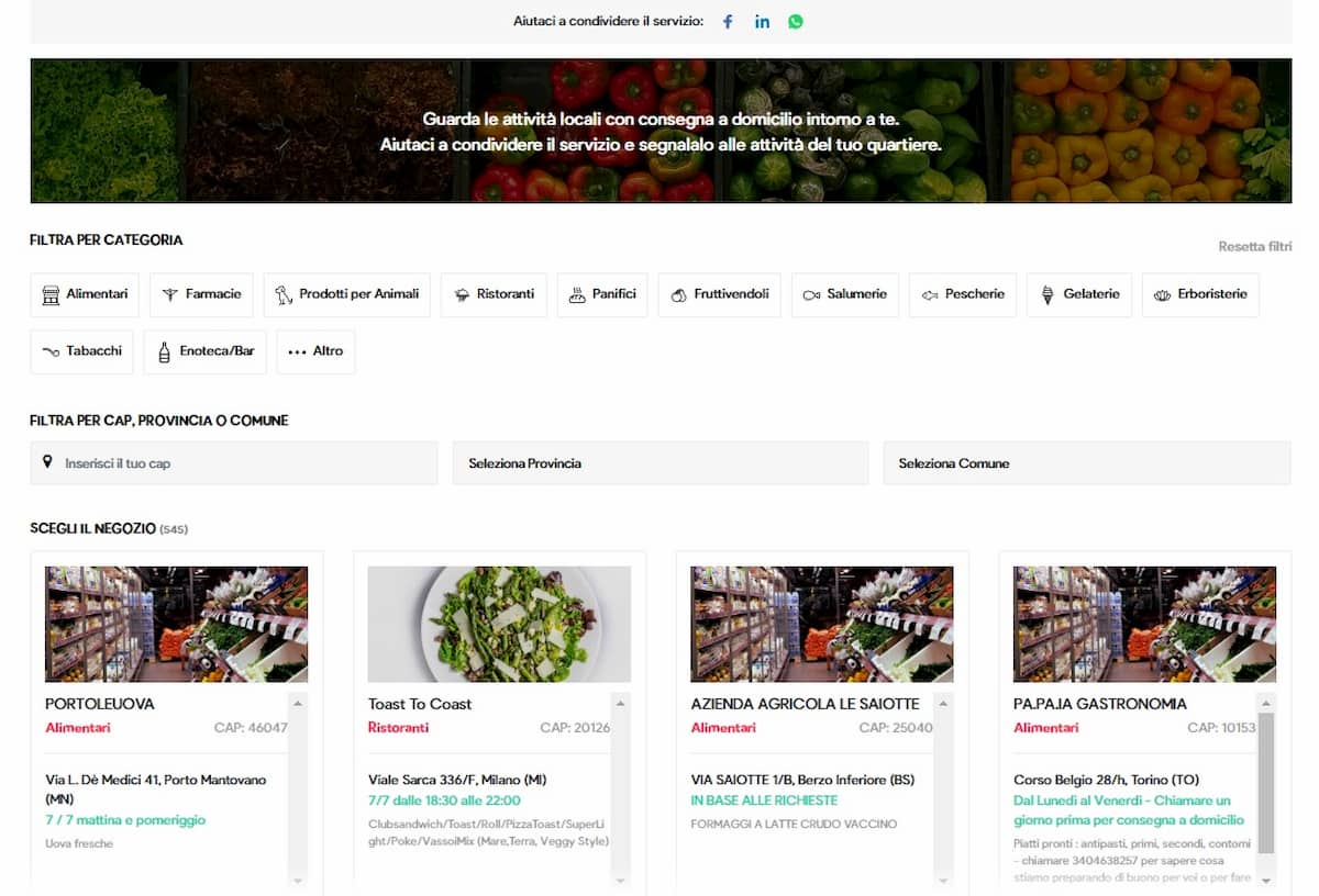 Coronavirus, con IoRestoaCasa.delivery spesa a domicilio con rete dei negozi di quartiere
