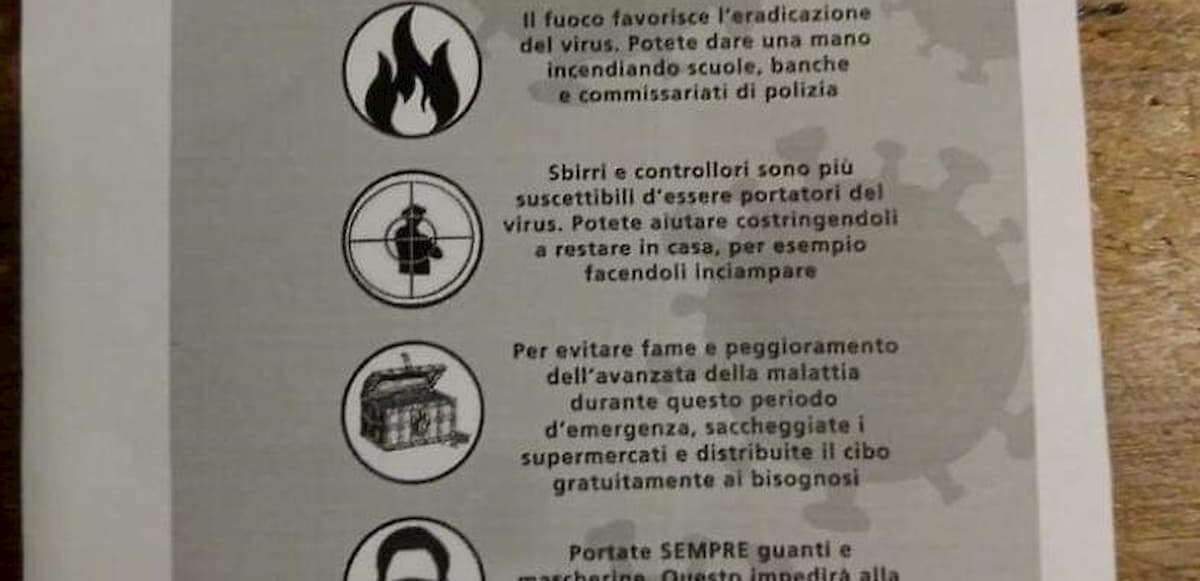 Coronavirus, volantini contro la Polizia: "Colpite gli sbirri, portatori del virus"