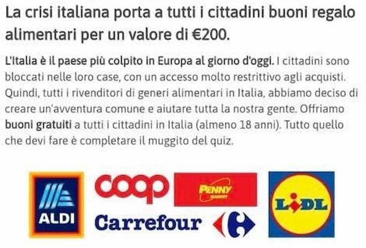 Buoni spesa in regalo da 200 euro: il messaggio truffa su WhatsApp