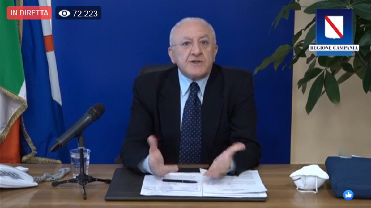 Coronavirus De Luca: Chiudere confini Campania se nord riapre