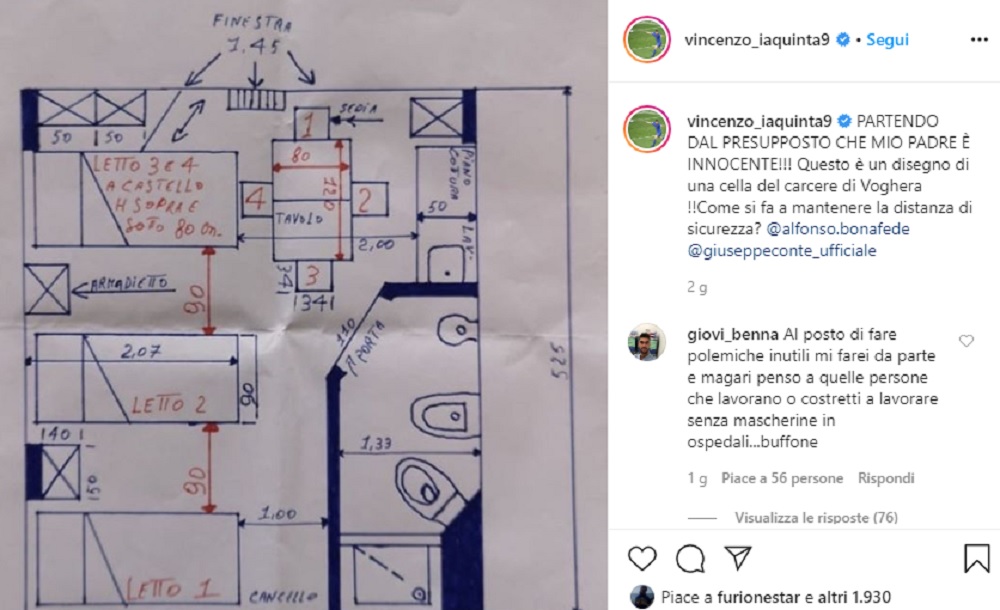 Vincenzo Iaquinta: "Nella cella di mio padre impossibile mantenere la distanza di sicurezza"