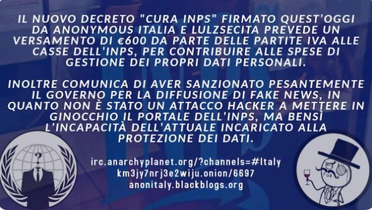 Inps, sito in tilt. Anonymous e P*rnHub sfottono: "Incapaci", "Se volete i nostri server..."