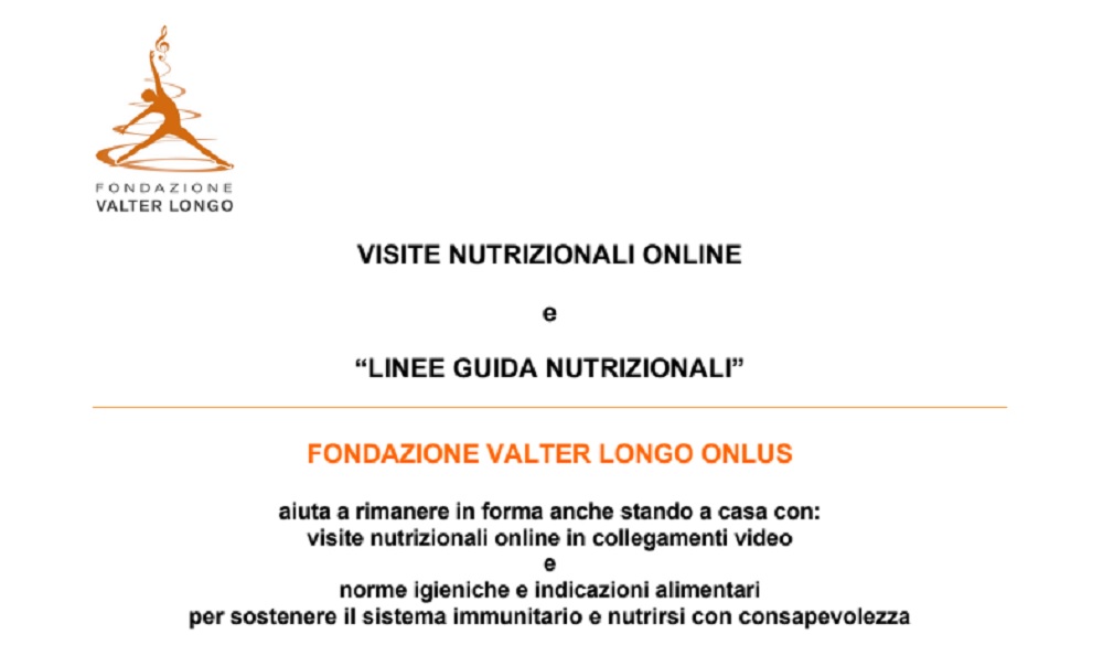 Fondazione Valter Longo aiuta a rimanere in forma anche stando a casa con visite online e video