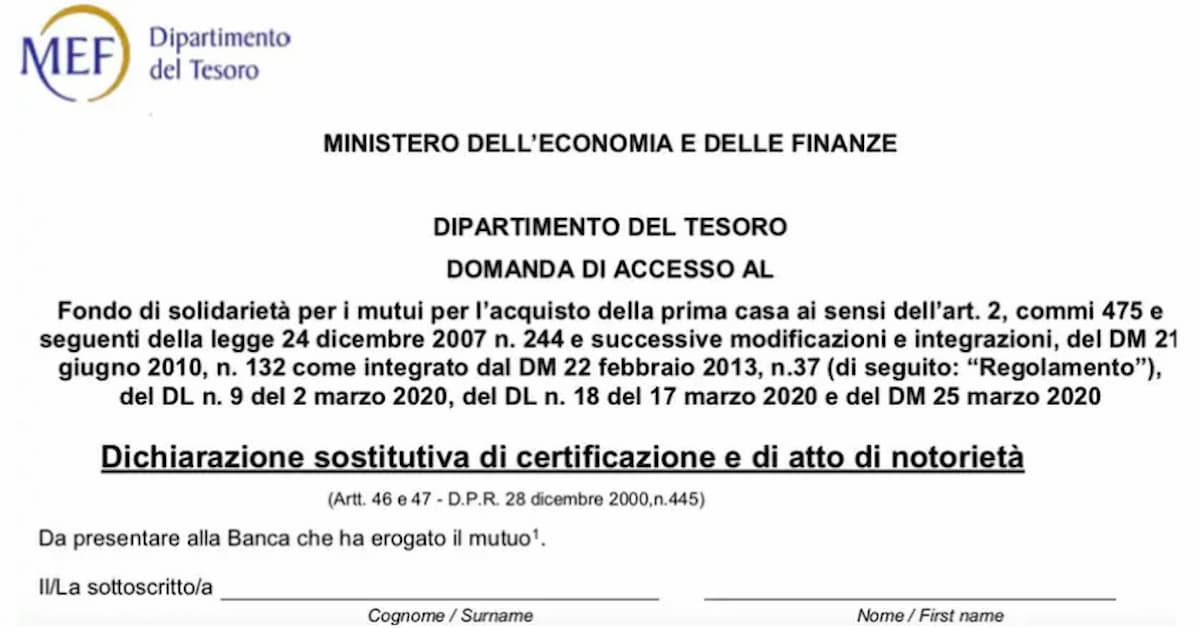 Coronavirus, sospensione mutuo: il modulo per presentare la domanda