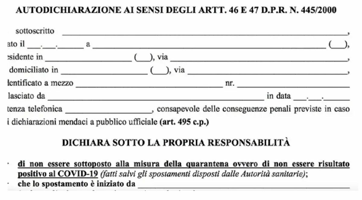 autocertificazione coronavirus