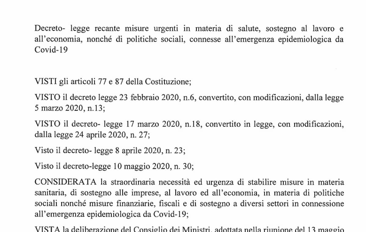 Decreto Rilancio in Gazzetta ufficiale: il testo integrale PDF