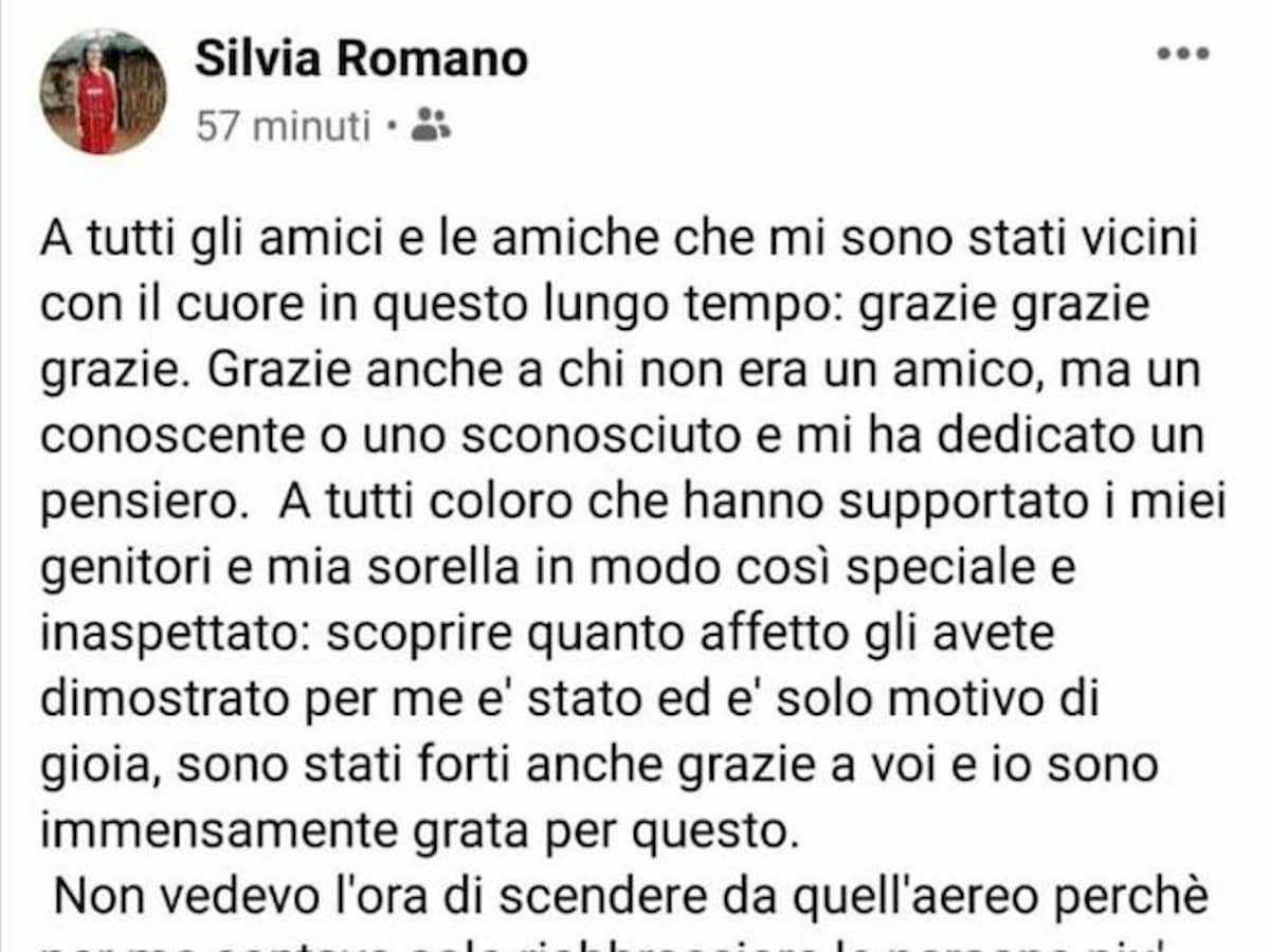 Silvia Romano: "Non arrabbiatevi per difendermi. Il peggio è passato, godiamoci il momento"
