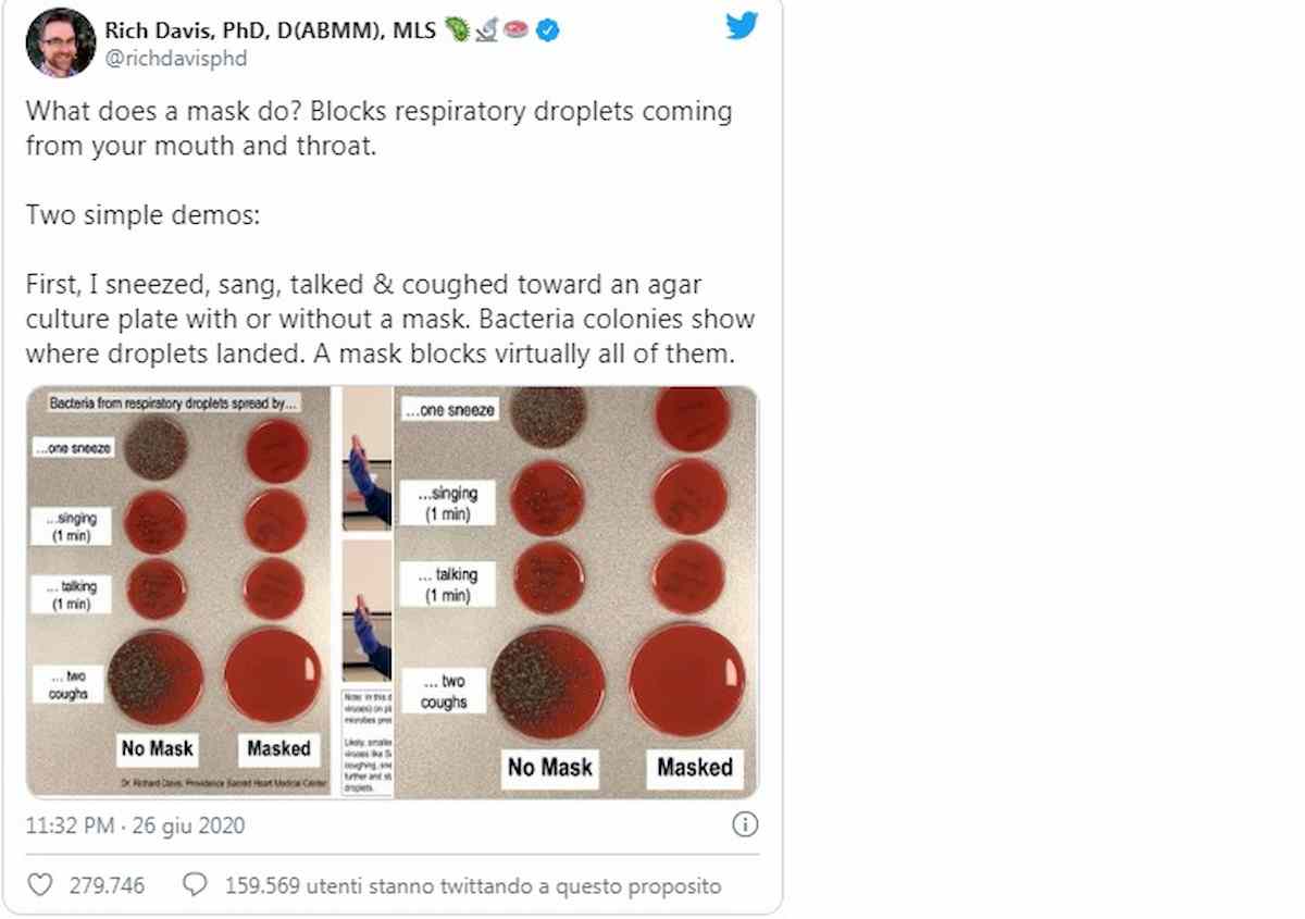 mascherina, l'esperimento con o senza