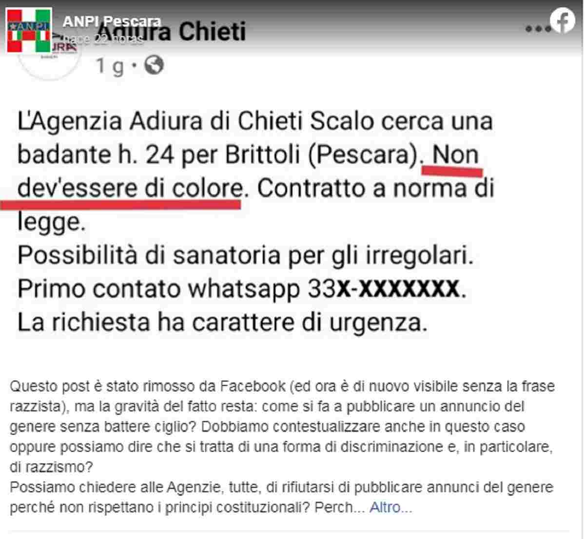 banante non di colore l'annuncio