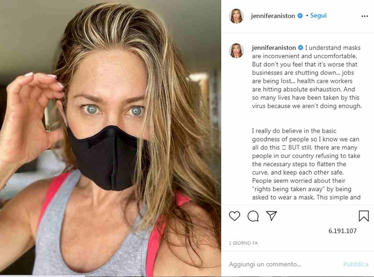 Jennifer Aniston appello su Instagram