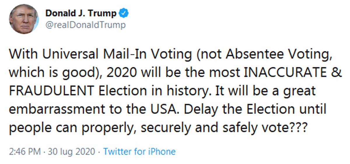 Elezioni Usa 2020, Trump (in affanno): "Rinviarle fino a quando sarà sicuro votare?"