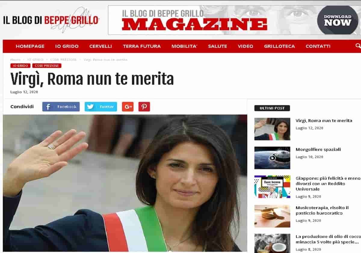 Virginia Raggi, il post di Beppe Grillo