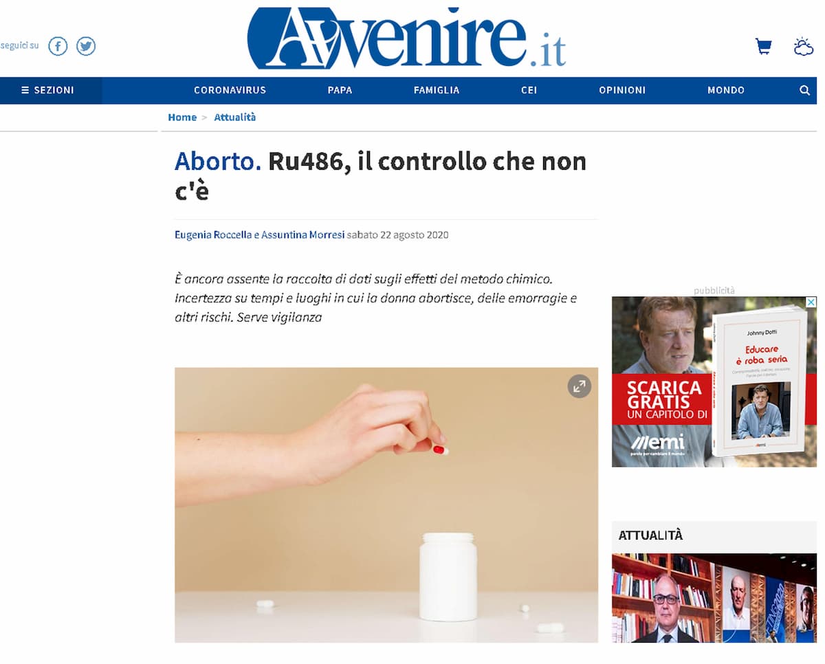 Aborto, Avvenire contro le linee guida della Ru486: "Violano la Costituzione"