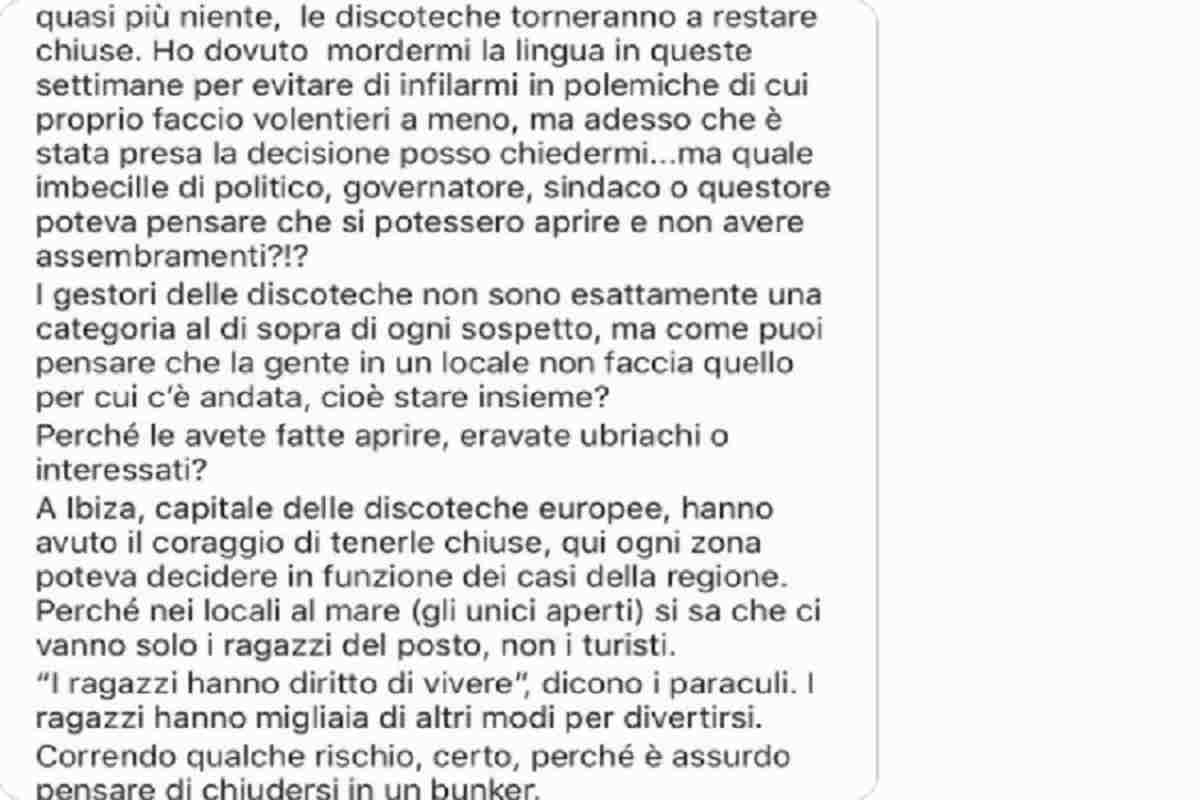 linus sulle discoteche su Instagram