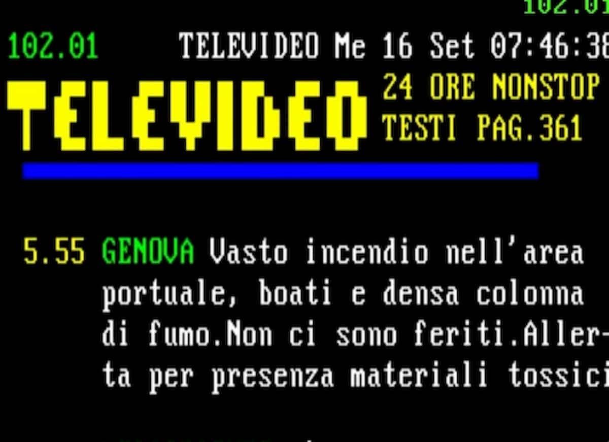 Incendio al porto di Ancona, per il Televideo è a Genova
