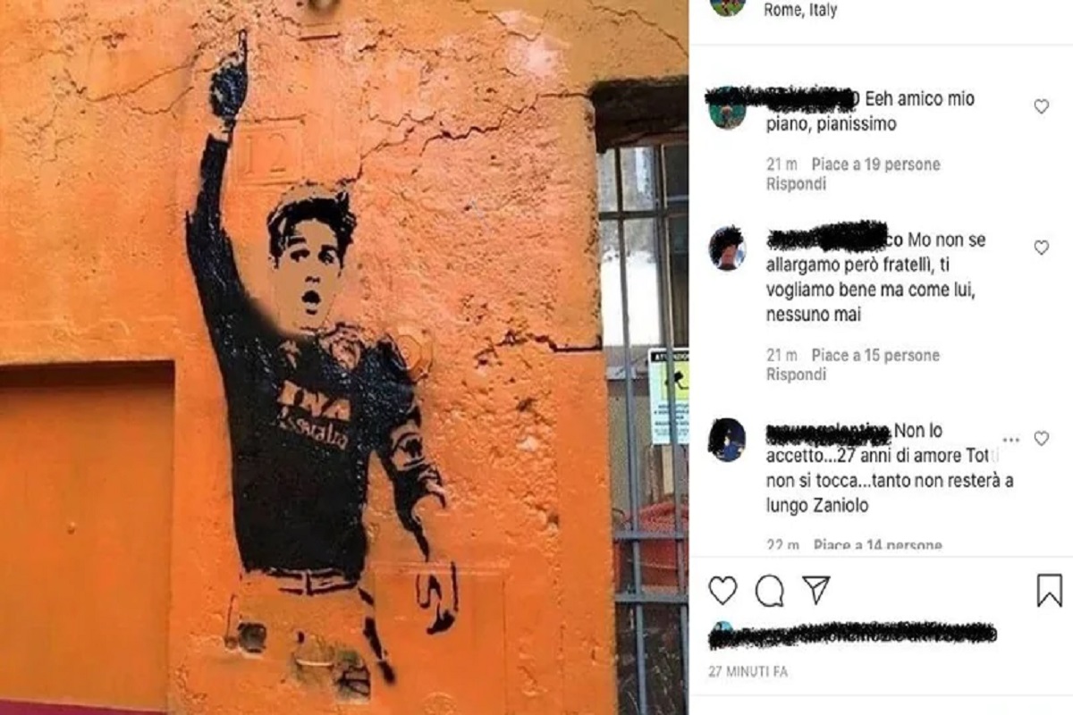 Nicolò Zaniolo e il fotomontaggio con il murales di Totti. I tifosi della Roma: "Non t'allargà"
