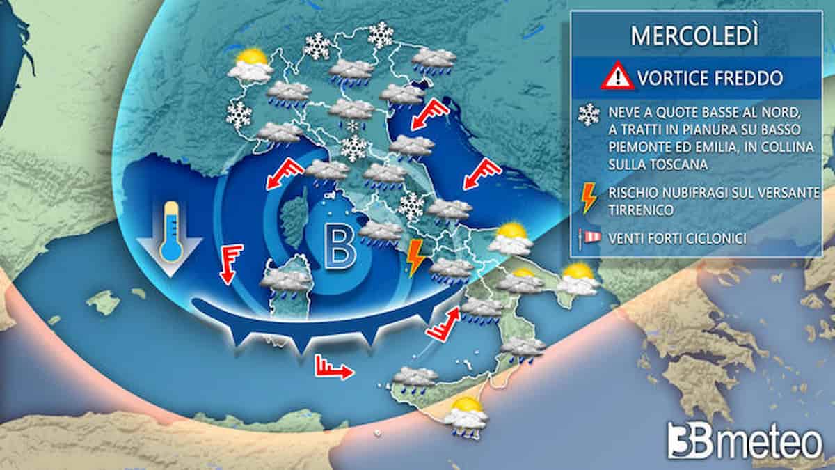 Dal 2 dicembre vortice freddo con maltempo, vento e neve