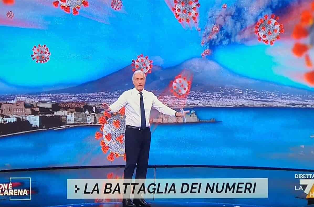 Non è l'Arena, il Vesuvio che erutta... coronavirus. La grafica di Giletti che fa discutere