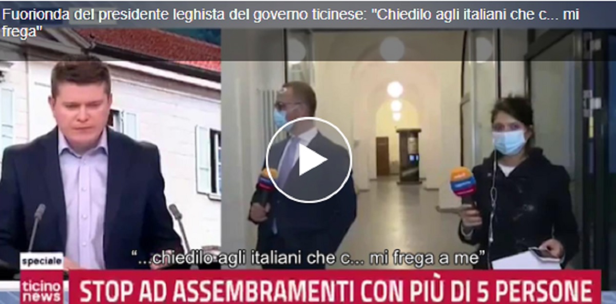 Fuorionda del leghista ticinese Norman Gobbi: "Chiedilo agli italiani che c...mi frega a me"