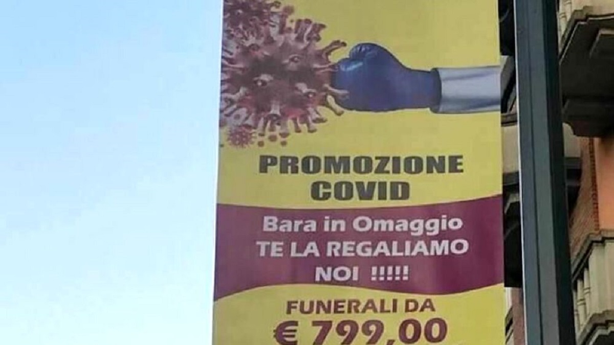 Pubblicità col Covid: "Funerale a 799 euro, bara in omaggio" FOTO